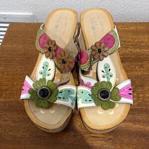 L'Artiste‎ by Spring Step Adelanda Sandals Women 9.5 EU 41 Floral Wedge Leather